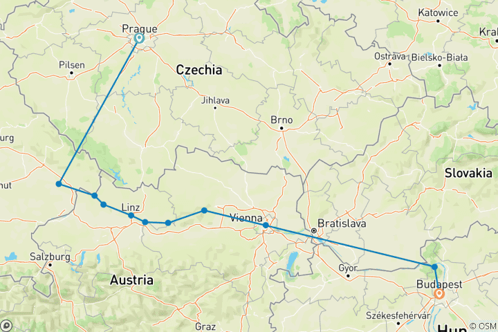 Map of Active & Discovery on the Danube with 2 Nights in Prague & 1 Night in Budapest (Eastbound) 2024