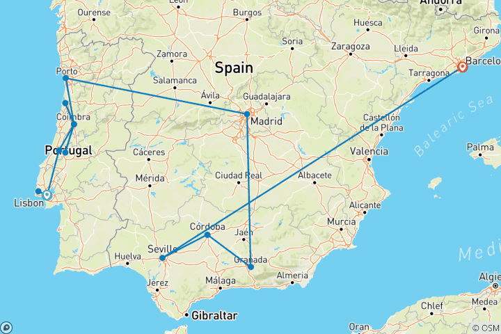 Carte du circuit Le meilleur de l'Espagne et du Portugal