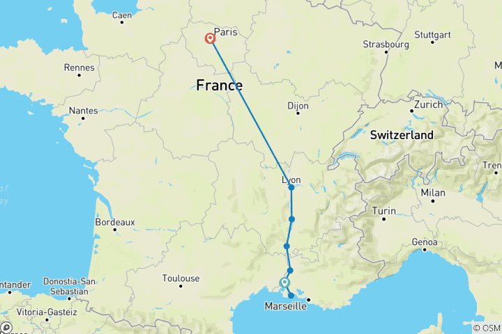 Map of Active & Discovery on the Rhône with 2 Nights in Paris (Northbound) 2024