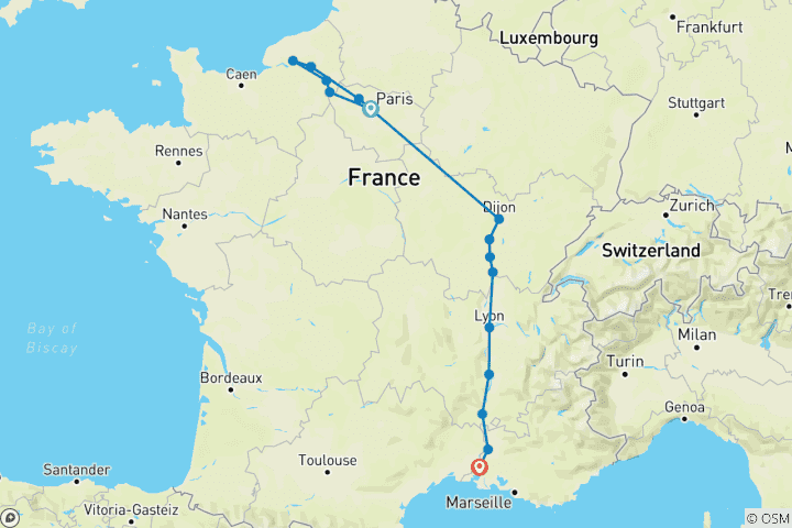 Mapa de La gran Francia para los amantes del vino - en dirección sur - 2024