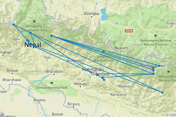 Karte von Nepal - Everest & Annapurna komfortabel erwandern (16 Tage)