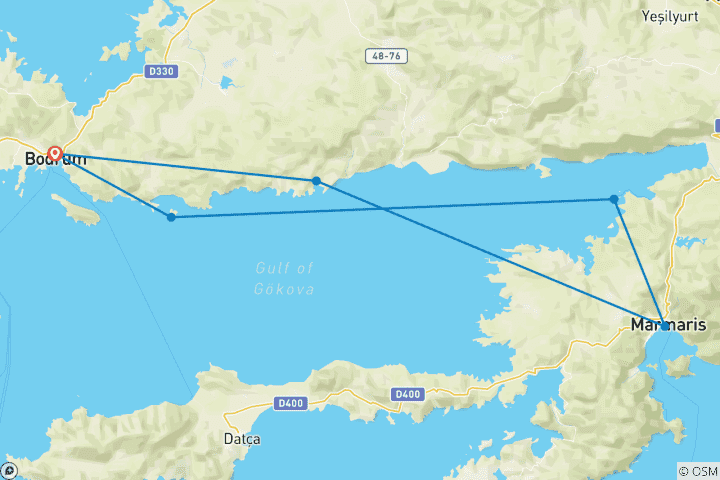 Map of Gulet Cruise, Bodrum – Gulf of Gokova – Bodrum