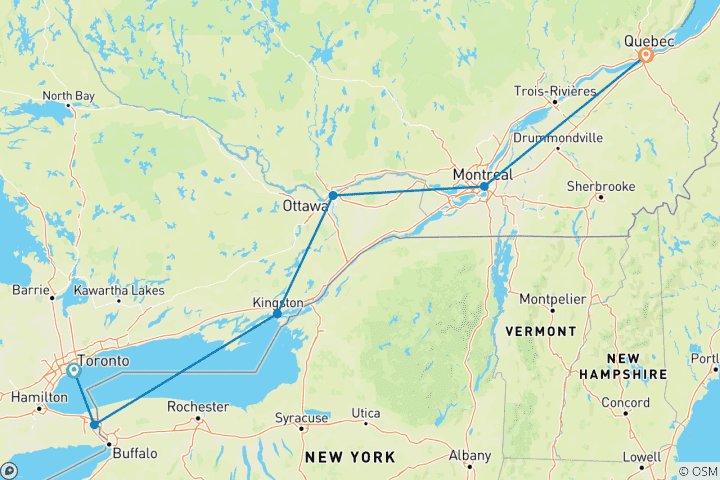 Map of Eastern Canada Discovery (Classic, 8 Days)