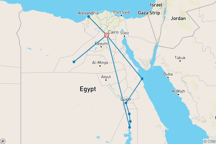 Kaart van Luxueuze rondreis door het heilige Egypte - Caïro, Alexandrië, de Witte Woestijn, Nijl-cruise & Hurghada - 14 dagen