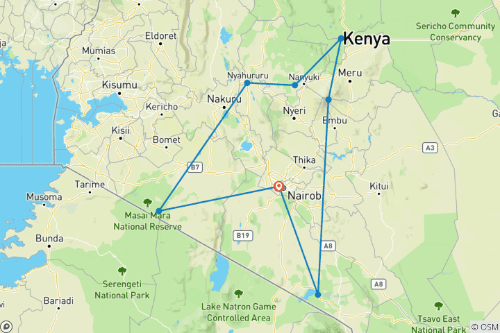 Kaart van 11 Dagen Kenia Wildlife Safari
