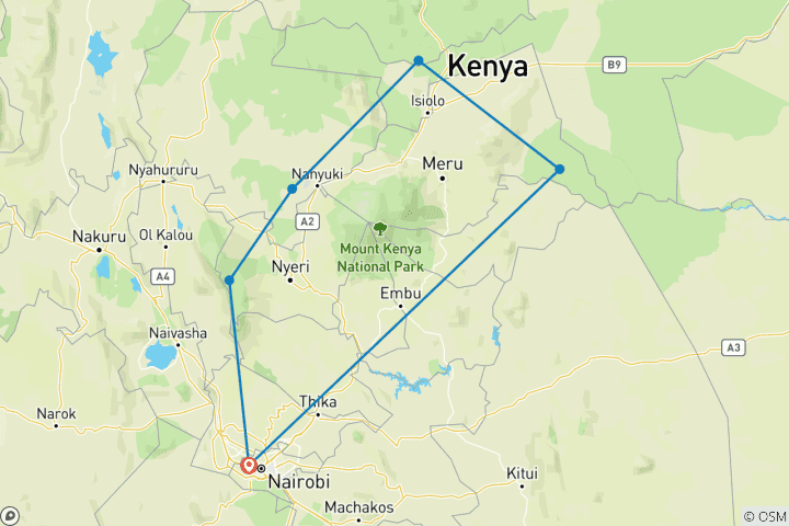 Carte du circuit 10 jours de safari privé de lune de miel au Kenya