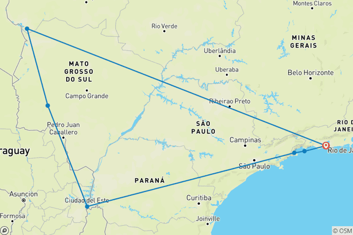 Carte du circuit Voyage sur mesure avec escorte au Brésil, départ quotidien et guide privé