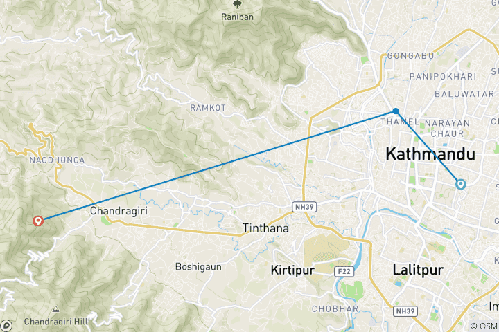 Carte du circuit Circuit d'une journée sur la colline de Chandragiri