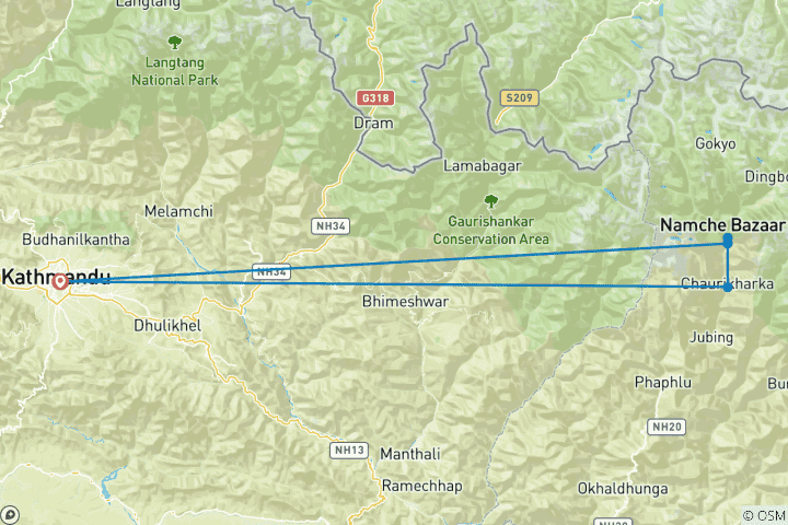 Mapa de Excursionismo en las vistas del Everest