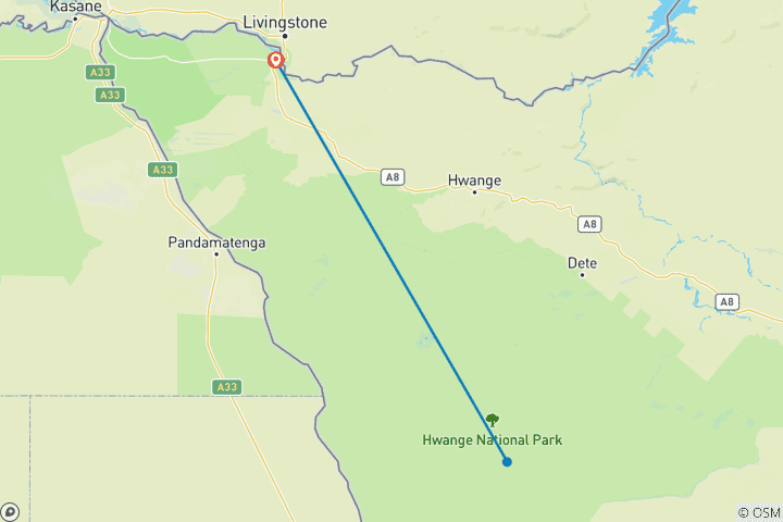 Map of Victoria Falls & Hwange, 6 Days Safari Experience