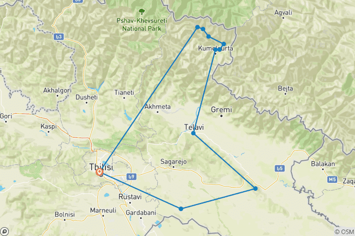 Map of Tusheti off-road journey