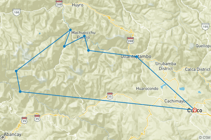 Map of Choquequirao to Vilcabamba & Machu Picchu