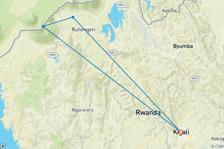 Carte du circuit Voyage privé sur mesure au Rwanda pour les gorilles avec départ quotidien