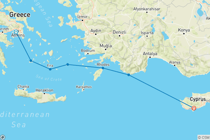 Mapa de Crucero de reposicionamiento de Atenas a Chipre. Precio especial