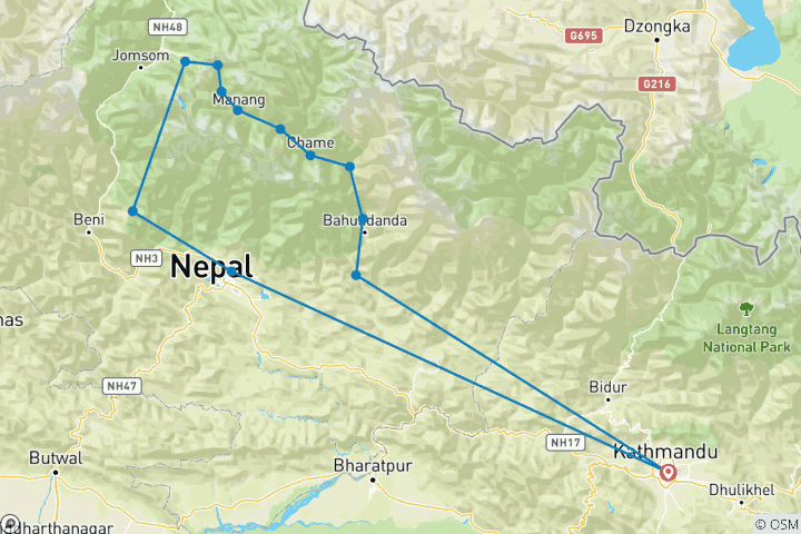 Map of Small Group Annapurna Circuit Trek