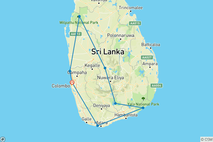 Map of SRI LANKA WILDLIFE TOUR