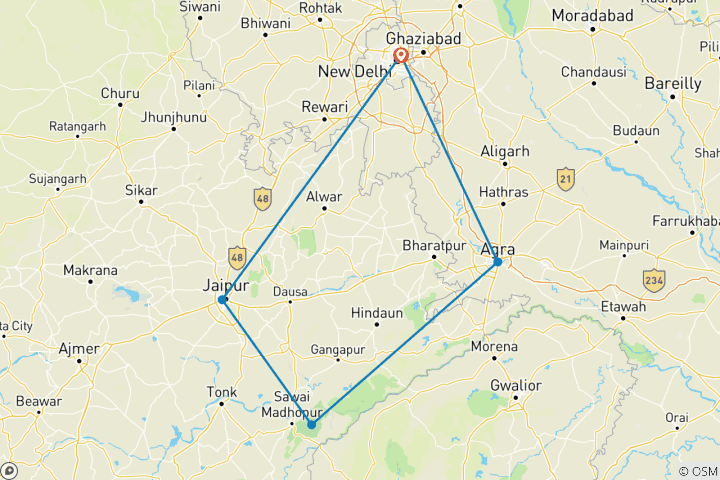 Carte du circuit Un Taj et des Tigres formidables