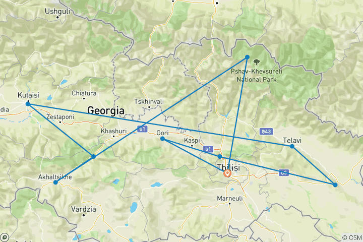 Carte du circuit Circuit sur mesure de 9 jours en Géorgie, avec départ quotidien et guide privé