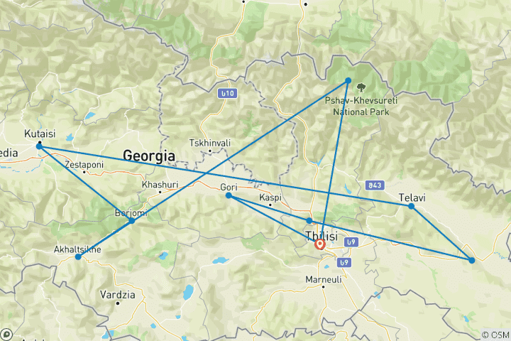 Carte du circuit Circuit sur mesure en Géorgie avec départ quotidien et guide privé