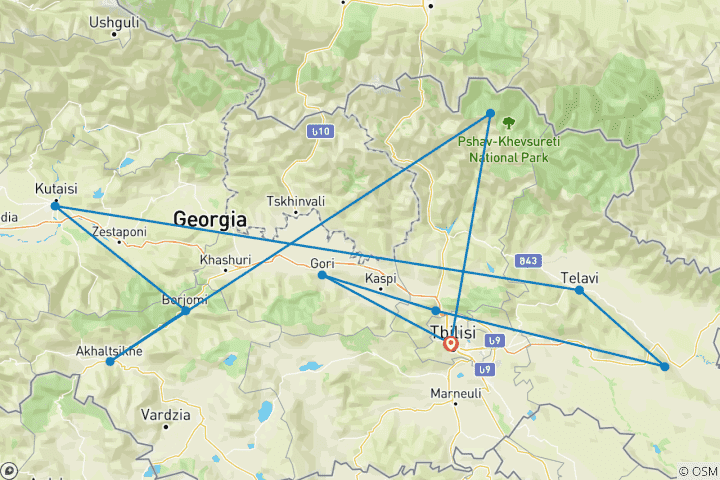 Carte du circuit Circuit sur mesure de 9 jours en Géorgie, avec départ quotidien et guide privé