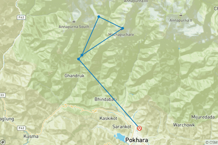 Map of Annapurna Base Camp Short Trek - 7 Days