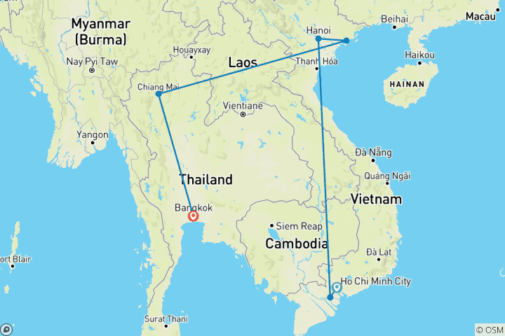 Map of Heart of Vietnam and Thailand 10 Days - Halong Bay/ Mekong/ Chiang Mai/ Bangkok