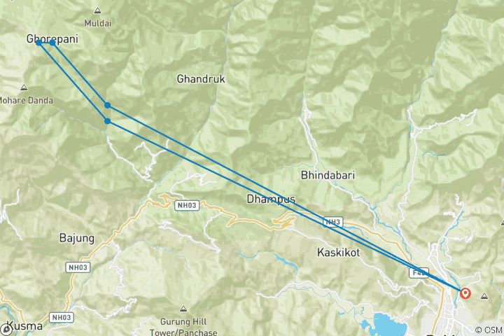 Carte du circuit Trek de Poon Hill depuis Pokhara