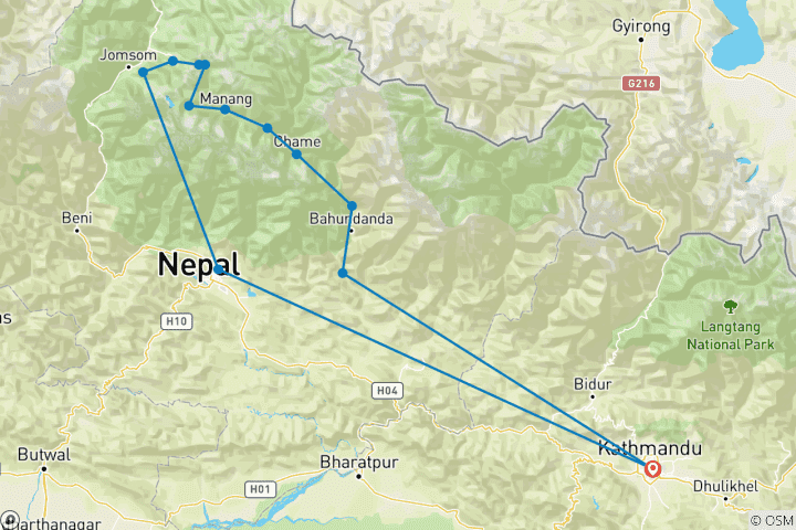 Map of Annapurna Circuit and Tilicho Lake Trek