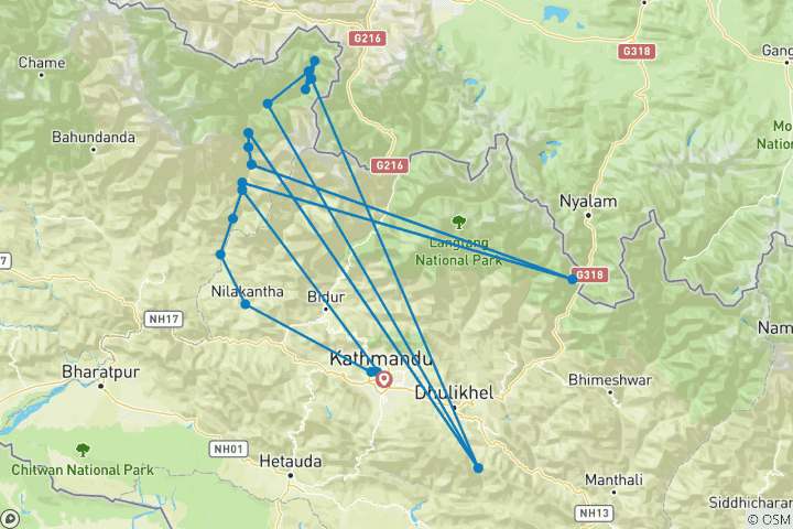 Map of Tsum Valley Trek
