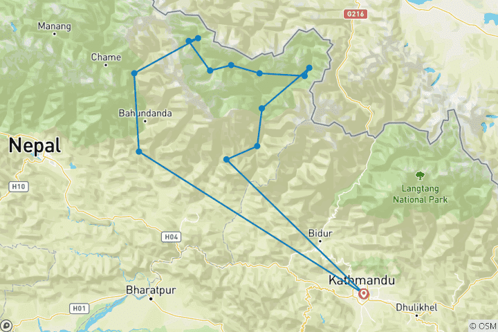 Map of Tsum Valley and Manaslu Trek