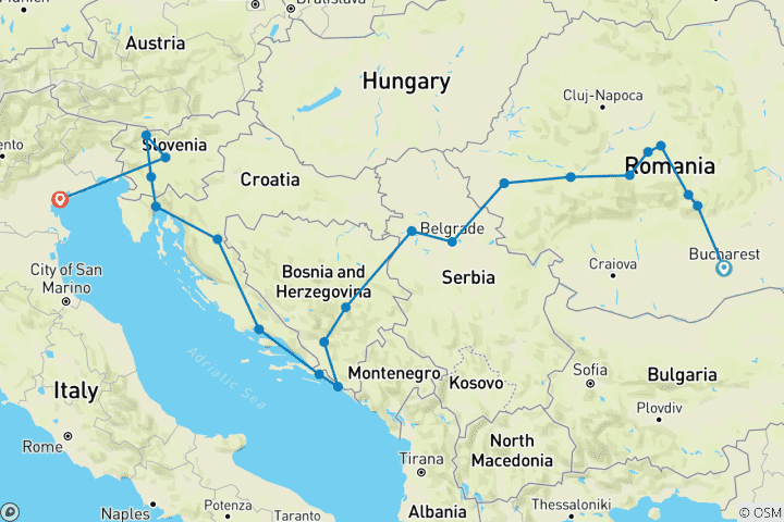 Mapa de Lo Mejor de Rumanía Serbia Bosnia Herzegovina Croacia Eslovenia Italia 13 días