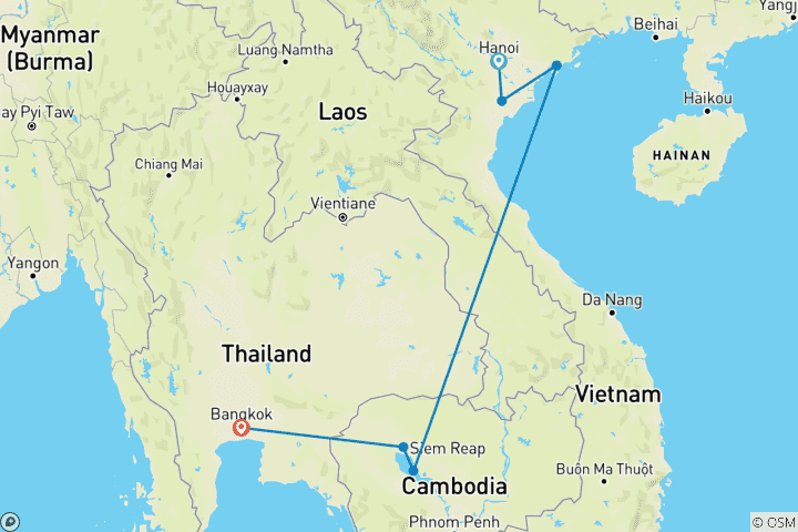 Map of Highlight of Southeast Asia in 10 Days - Halong Bay/ Siem Reap / Bangkok