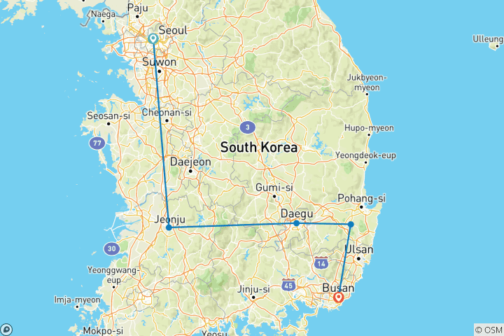 Kaart van KLASSIEKE RONDREIS: VERKEN DE HOOGTEPUNTEN VAN ZUID-KOREA