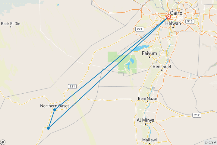 Kaart van 3 Dagen 2 Nachten - Van Caïro naar de Witte Woestijn & Zwarte Woestijn & Farafra Oase