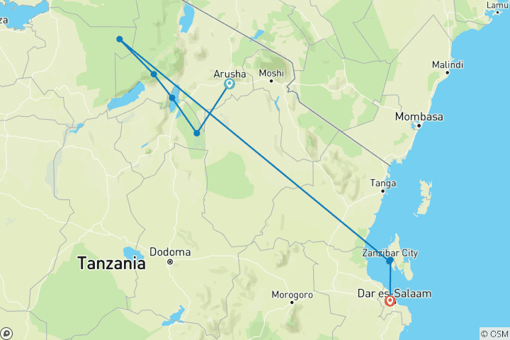 Map of Tanzania Private Safari with Zanzibar