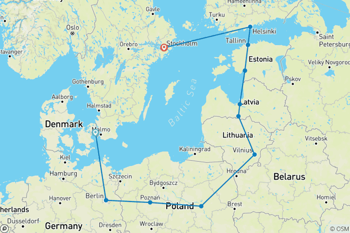 Carte du circuit Pays baltes et Scandinavie