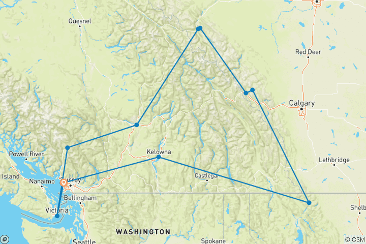 Map of Grand Western Canada Vacation (11 destinations)