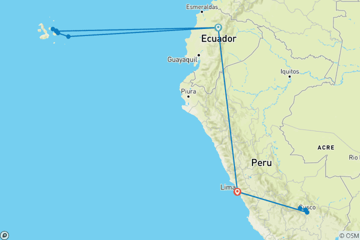 Map of Independent Galapagos cruise aboard the Galápagos Legend with Peru