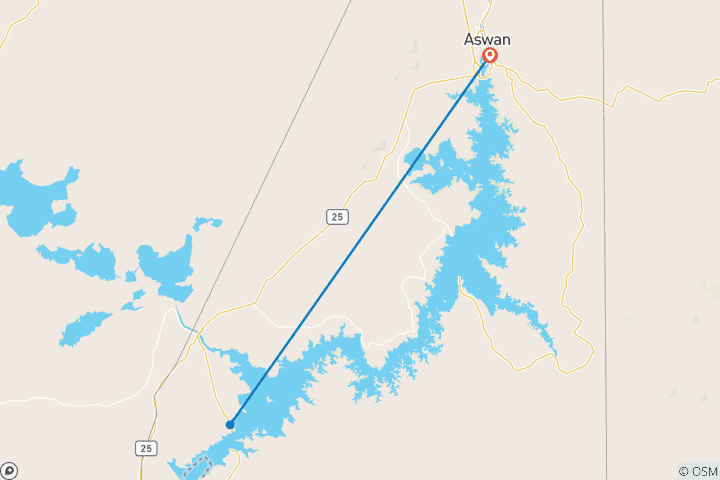 Kaart van 3-daagse trip naar Aswan Bezienswaardigheden en Abu Simbel Tempels