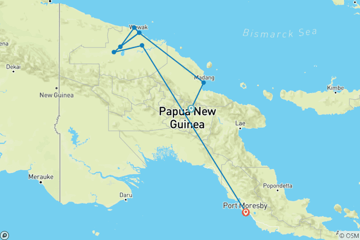 Map of Goroka Festival, Madang & The Sepik River