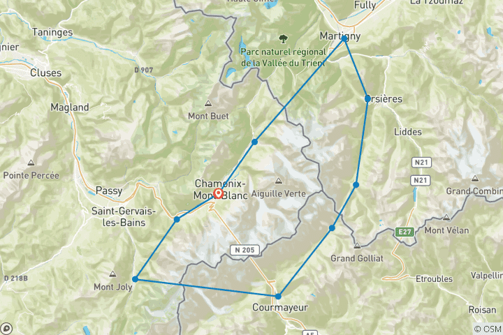 Map of Tour du Mont Blanc TMB Circuit