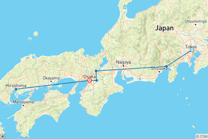 Carte du circuit 8 jours Top Japan Mini Group Tour avec 3&4 Stars Hotels, Max 6 People