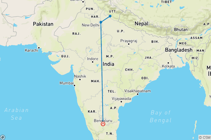 Map of Luxury Wildlife Safaris to the Most Famous Tiger Reserves in India (From Bangalore with flights): Tiger Sighting in Jim Corbett National Park