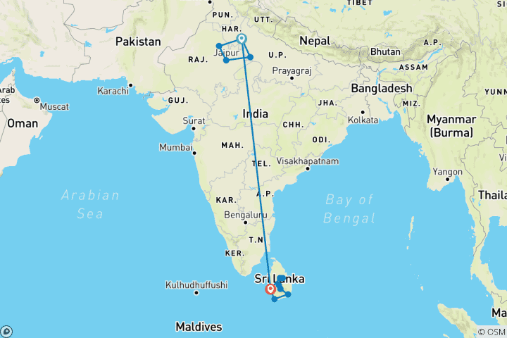 Mapa de Lo mejor de India y Sri Lanka