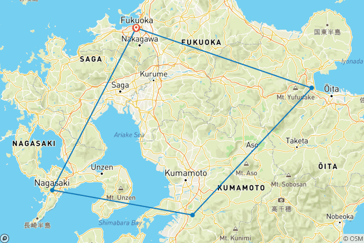 Map of Kyushsu Half Island Express Tour