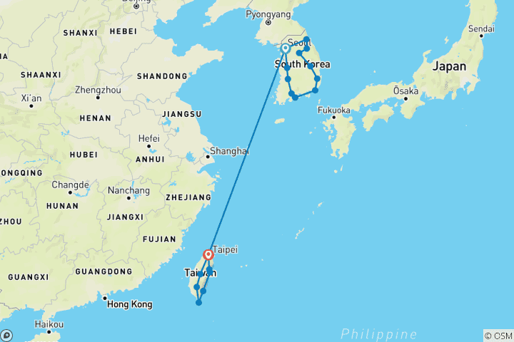 Map of Discover Korea & Taiwan