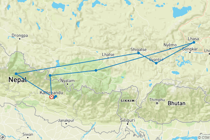 Carte du circuit Circuit Népal-Tibet