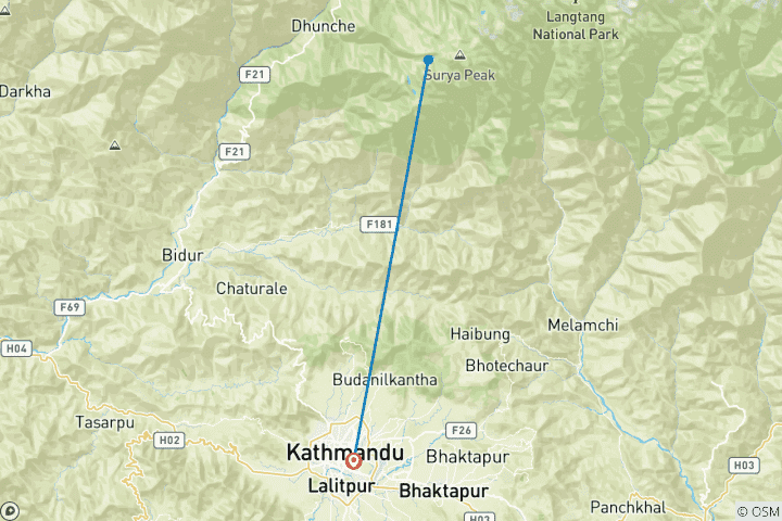 Map of Gosaikunda Helicopter Tour