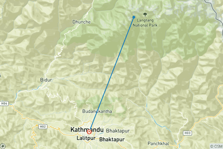 Map of Langtang Valley Helicopter tour