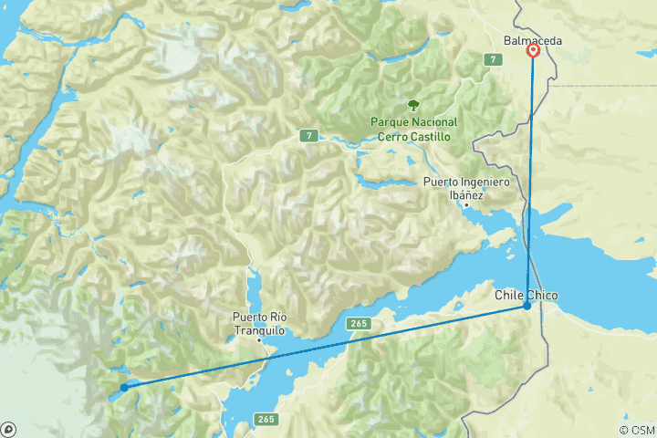 Kaart van Trektochten door het wilde Patagonië